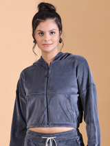 Luxe Velour Slate Grey Iconic Hoodie