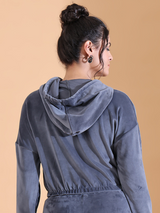 Luxe Velour Slate Grey Iconic Hoodie