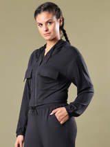 Zipper Hoodie Patch Pocket