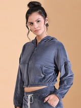 Luxe Velour Slate Grey Iconic Hoodie