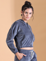 Luxe Velour Slate Grey Iconic Hoodie