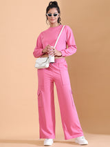 CREW NECK BAGGY CO ORDS HOT PINK