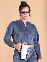 Luxe Velour Slate Grey Iconic Hoodie