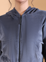Luxe Velour Slate Grey Iconic Hoodie