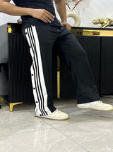 Retro Buttoned Track Pant Strips -Black