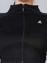 Women Black Zipper Jacket Gym Co-Ords