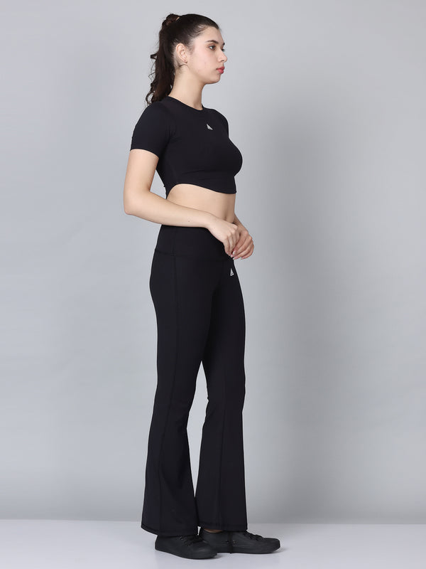 Women Sport Bra with Black Flared Pants Co-Ord