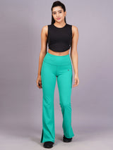 Women Teal Green Side Slit broad pant
