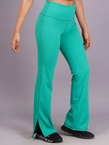 Women Teal Green Side Slit broad pant