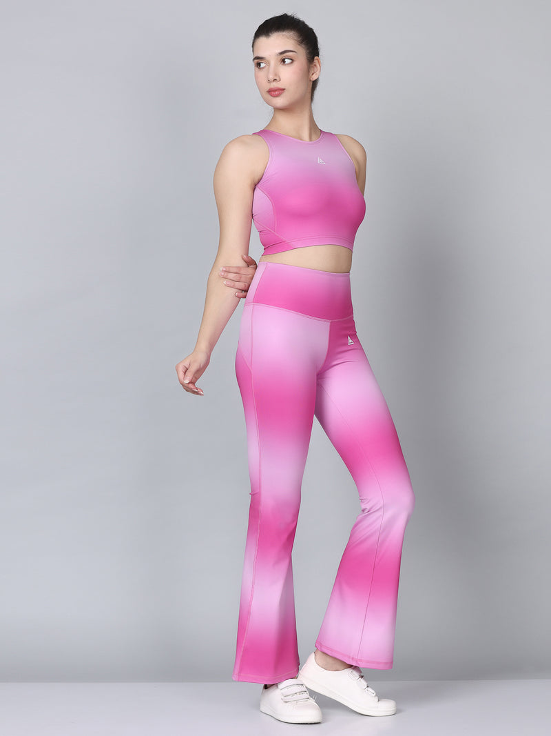 Women Pink Flared Pant Gym Co-Ord