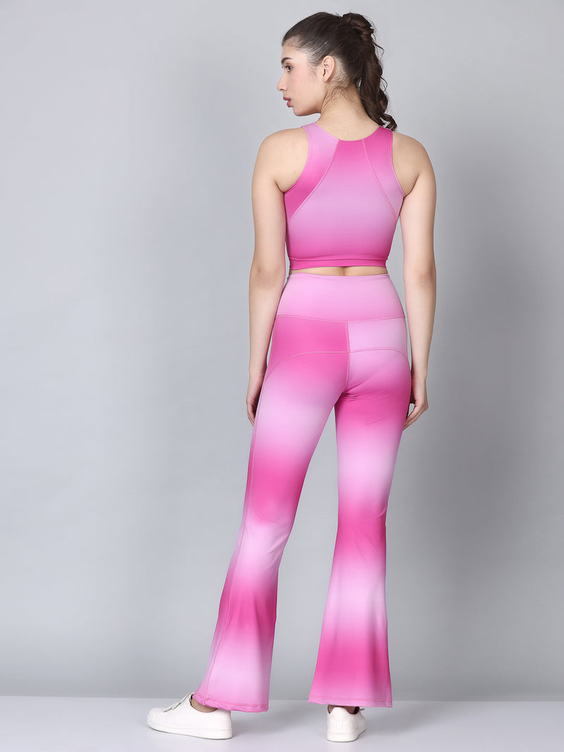 Women Pink Flared Pant Gym Co-Ord