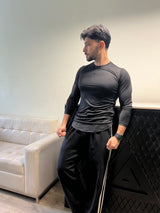 Curved Hem T-Shirt Full Sleeves Black