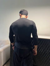 Curved Hem T-Shirt Full Sleeves Black