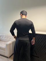 Curved Hem T-Shirt Full Sleeves Black