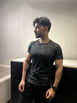 curved Hem T-Shirt Grey Jacquard