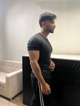 curved Hem T-Shirt Grey Jacquard