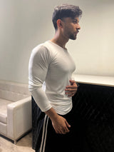 Curved Hem T-Shirt Full Sleeves White