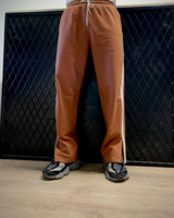 Men Extra Wide Leg Jogger with Contrast Stripe and Slit -Brown
