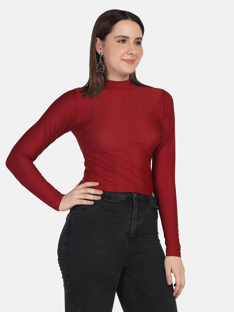 Women's Ribbed High Neck Top