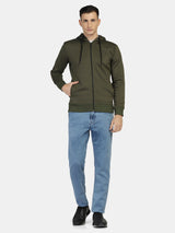 Lifestyle Solid Hooded Zipper (Olive)