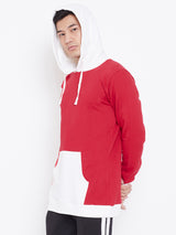 Colour Block Hoodie Jacket- Red/White