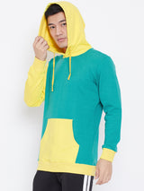 Colour Block Hoodie Jacket-Green/Mustard
