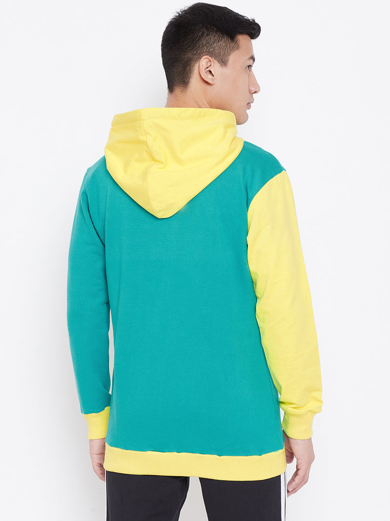 Colour Block Hoodie Jacket-Green/Mustard