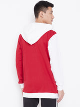 Colour Block Hoodie Jacket- Red/White