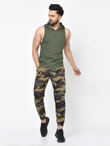 Men’s Drop Arm Sleeveless Hoodie- Olive Green