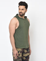 Men’s Drop Arm Sleeveless Hoodie- Olive Green