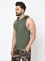 Men’s Drop Arm Sleeveless Hoodie- Olive Green