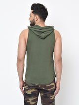 Men’s Drop Arm Sleeveless Hoodie- Olive Green