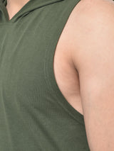 Men’s Drop Arm Sleeveless Hoodie- Olive Green