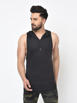 Men’s Drop Arm Sleeveless Hoodie-Black
