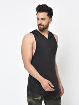Men’s Drop Arm Sleeveless Hoodie-Black