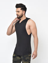 Men’s Drop Arm Sleeveless Hoodie-Black