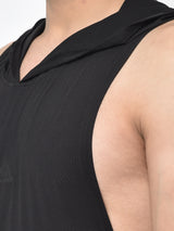 Men’s Drop Arm Sleeveless Hoodie-Black
