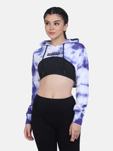 Tie- Dye Bust Crop Hoodie-BLUE