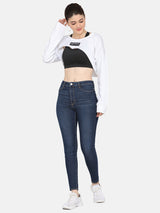 BUST CROP SWEAT SHIRT-WHITE