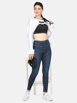 BUST CROP SWEAT SHIRT-WHITE