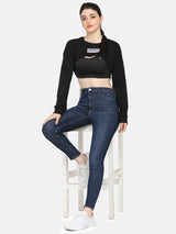 BUST CROP SWEAT SHIRT-BLACK