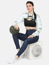 TIE- DYE BUST CROP HOODIE-APPLE GREEN