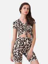 WOMEN'S LEOPARD DRAWSTRING TOP