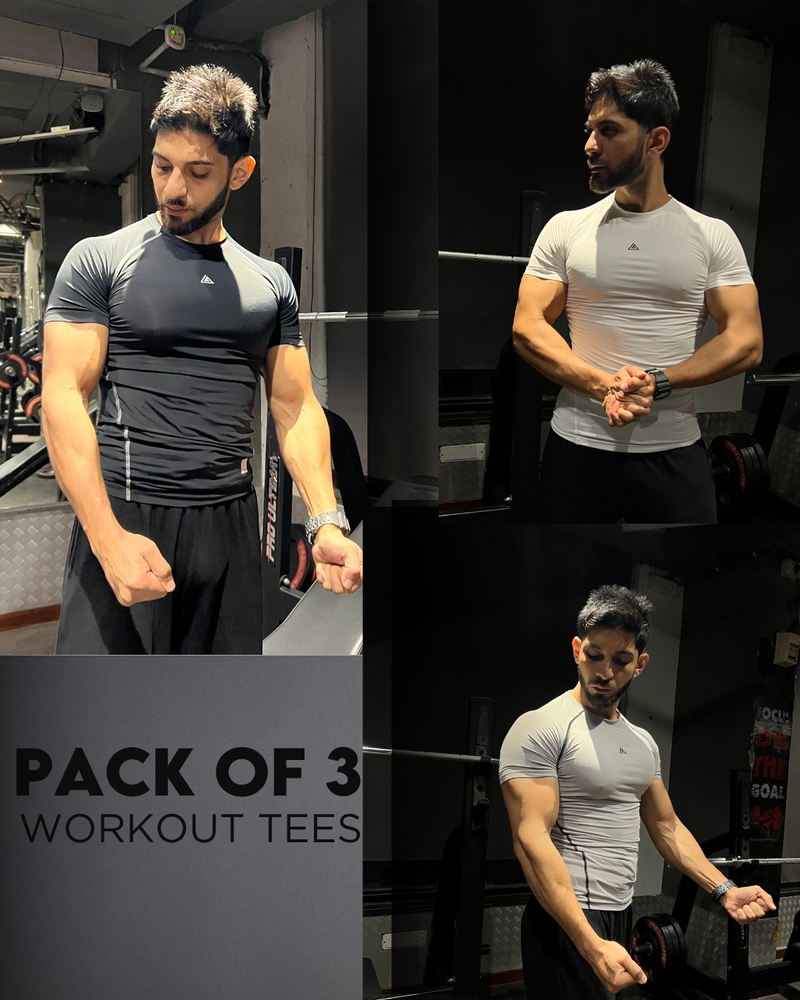 Core Compression T-Shirt Pack of 3 Black,White & Grey
