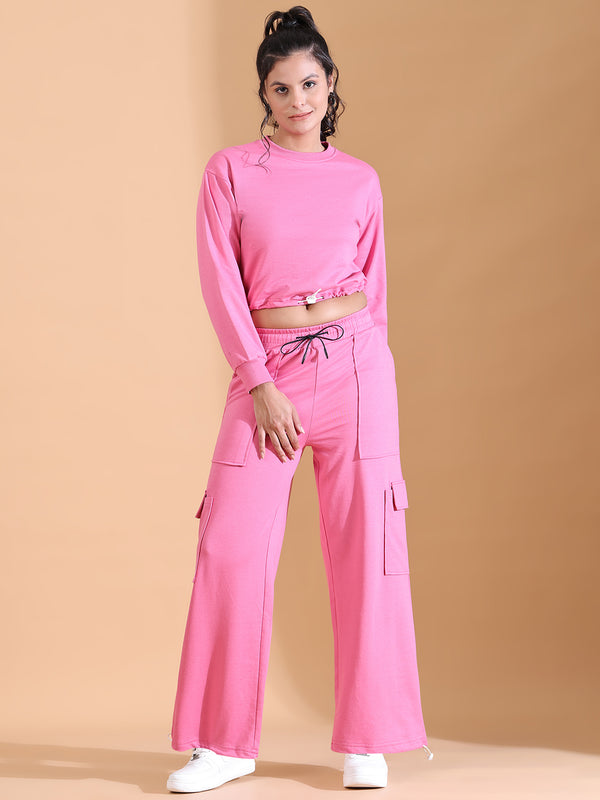 CREW NECK BAGGY CO ORDS HOT PINK