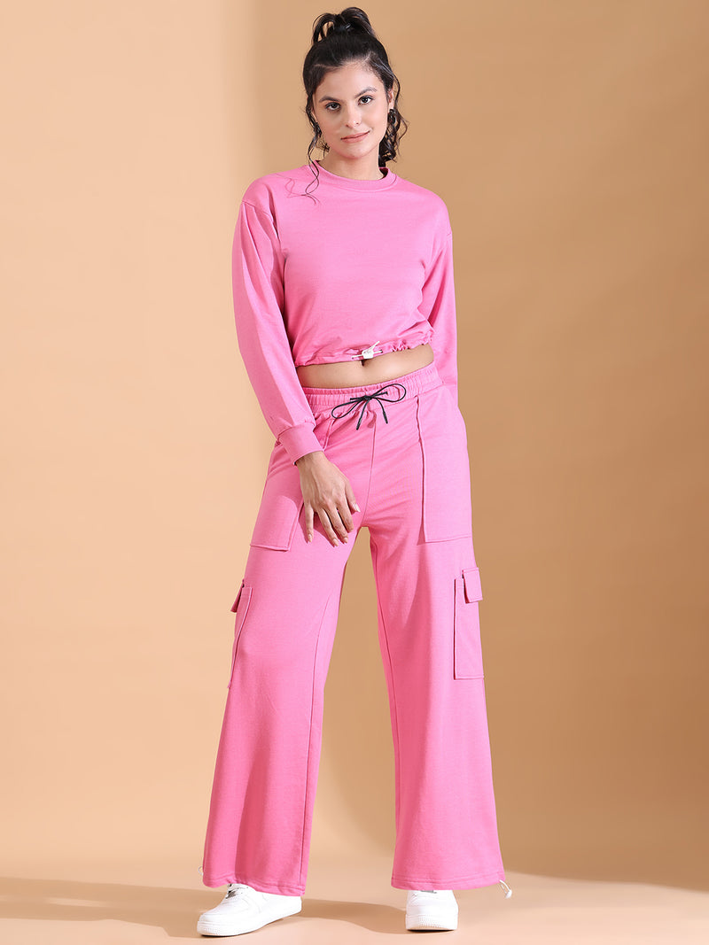 CREW NECK BAGGY CO ORDS HOT PINK