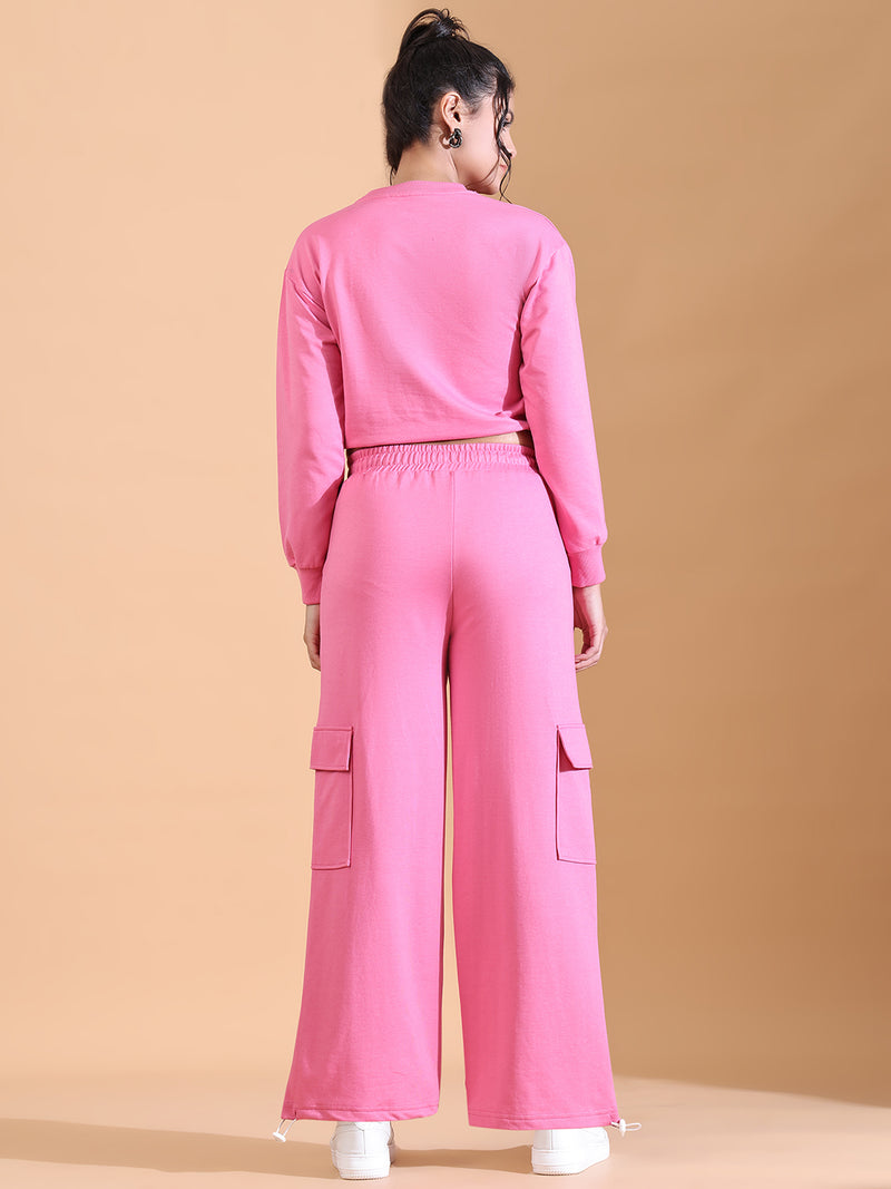 CREW NECK BAGGY CO ORDS HOT PINK