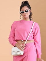 CREW NECK BAGGY CO ORDS HOT PINK