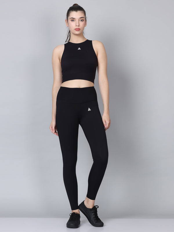 Women Black Tight Fit Sport Bra Co-Ords