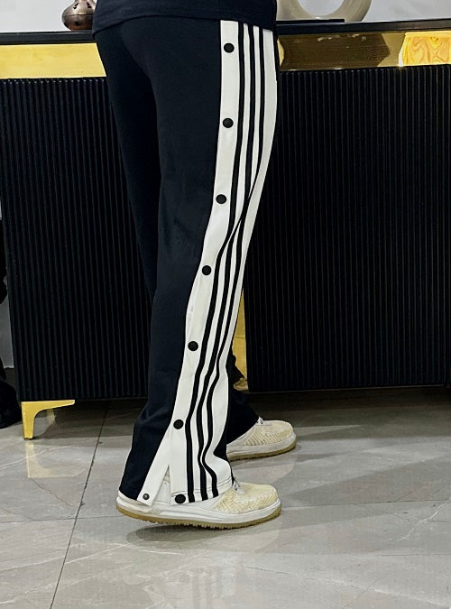 Retro Buttoned Track Pant Strips -Black